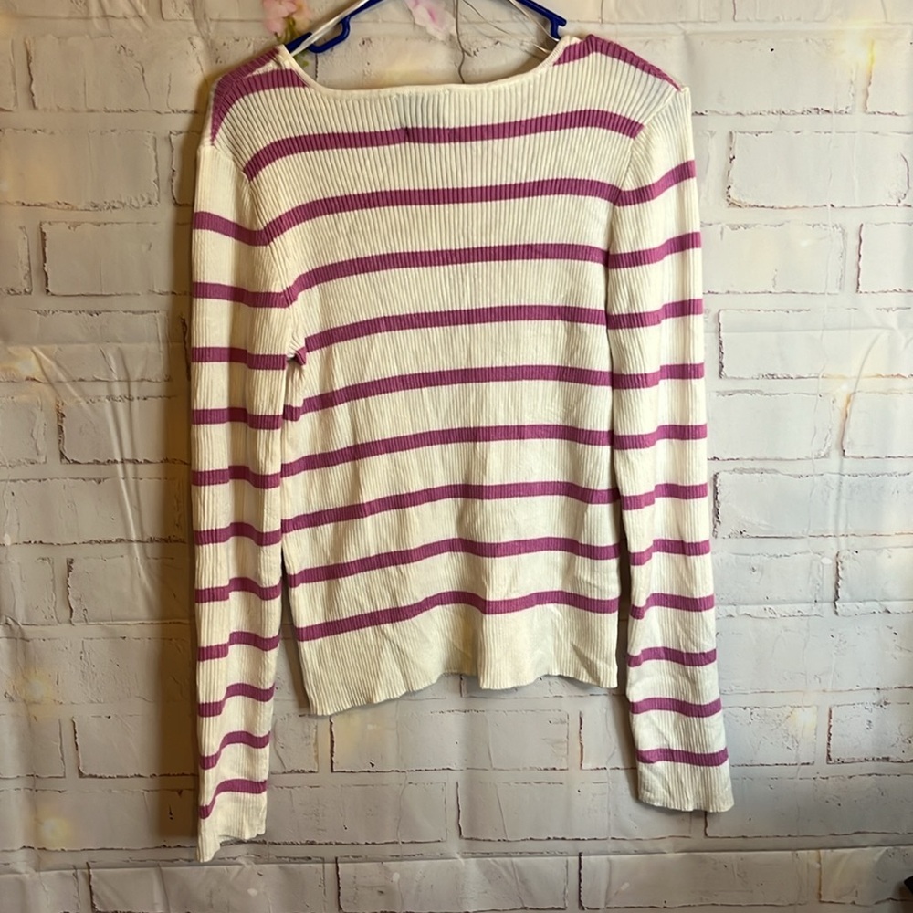 NWT PINK ROSE PINK AND WHITE STRIPED SQUARE NECK SWEATER XL - Picture 7 of 8